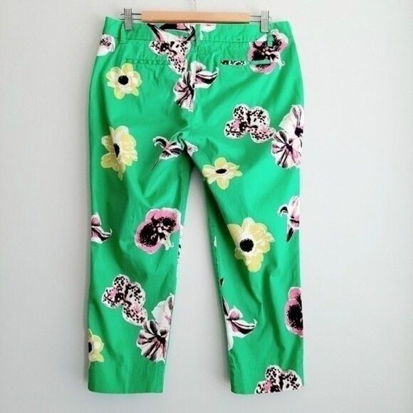 J. CREW Factory Green Floral Pants Ankle Crop Skimmer Sz 10 Petite - Picture 8 of 13
